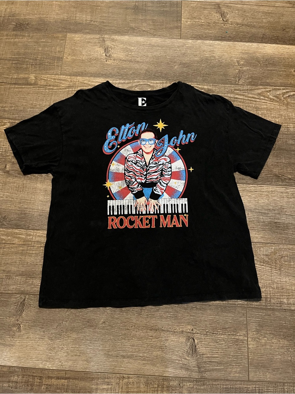 Elton John Graphic Band Tee Womens XL Black Licensed Music Shirt Rhinestones